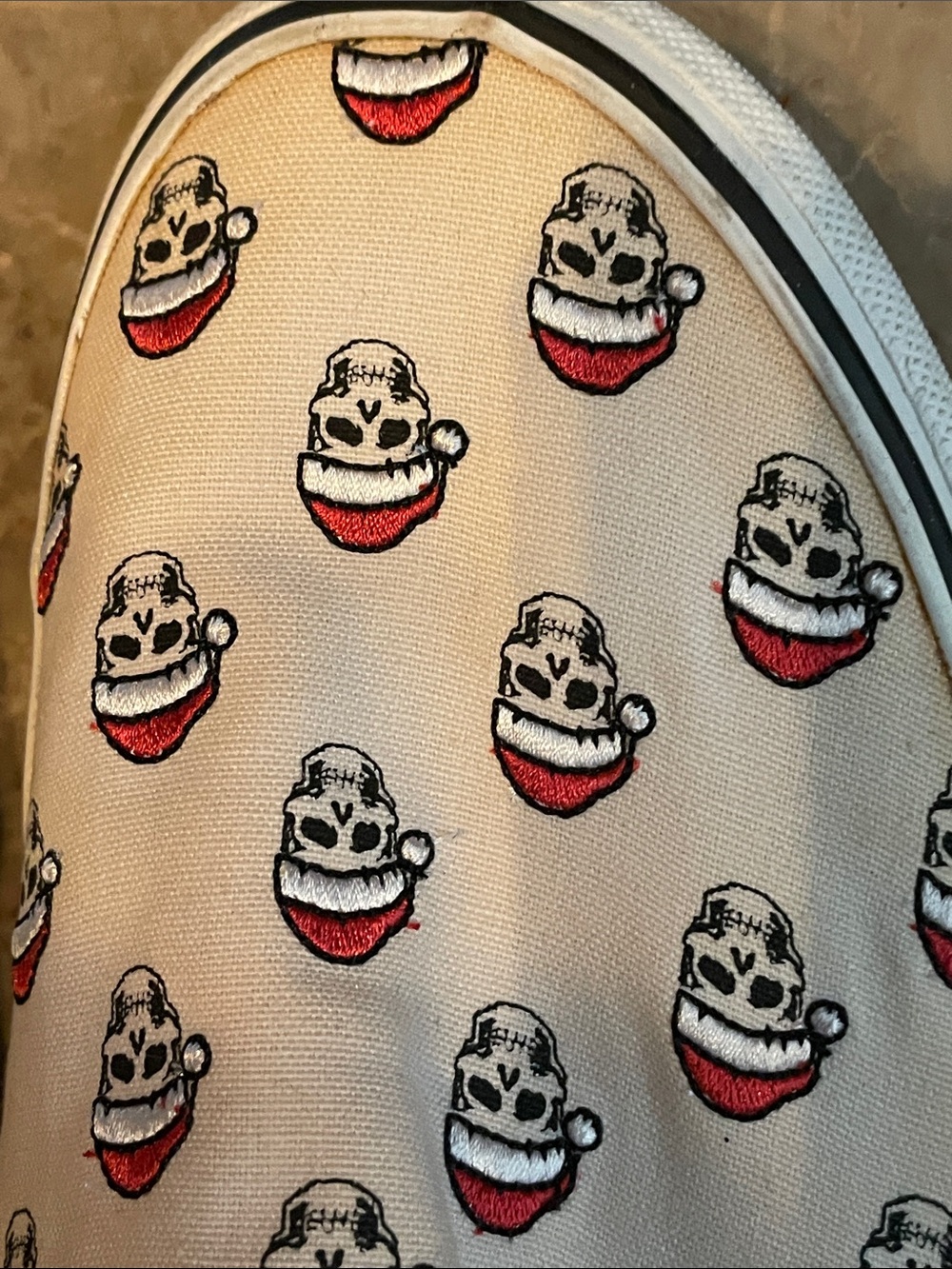 Vans Slip-On Loafers in White, Black, and Red with Skull Print - Picture 13 of 15